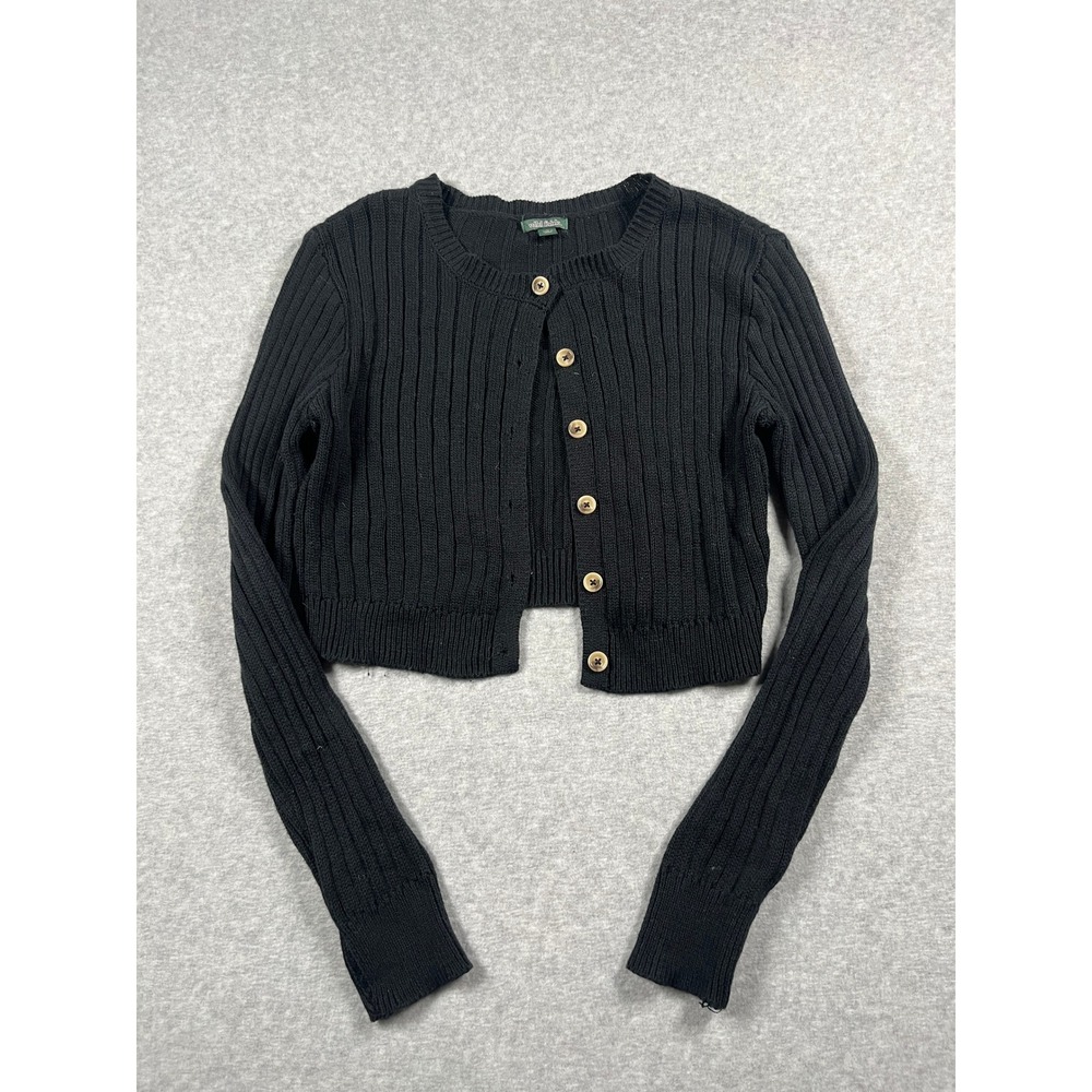 Wild Fable Crop Cardigan Women L Black Ribbed Dark Academia Preppy Old Money